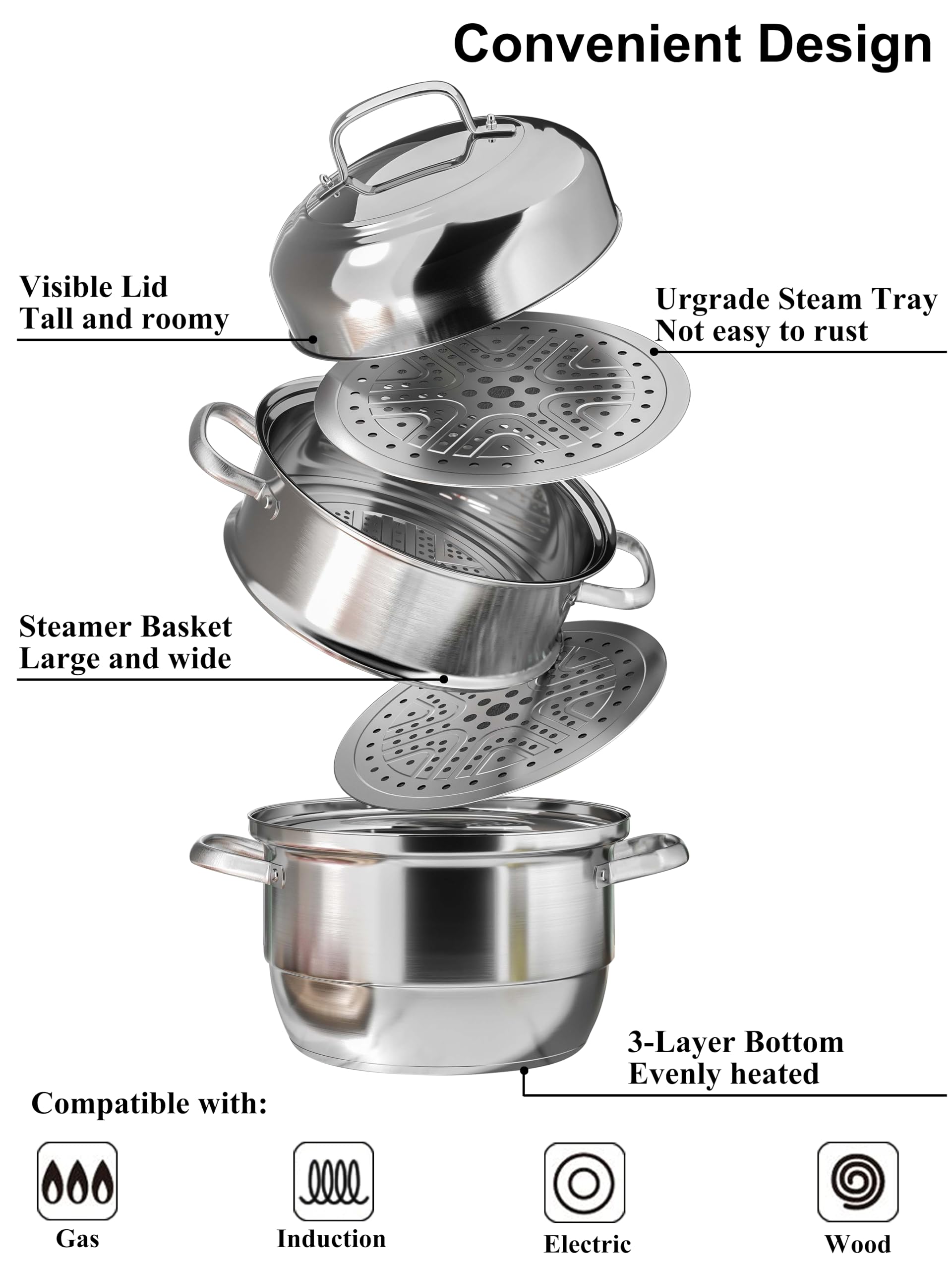 VENTION vented dome lid shown for drip-proof steaming.