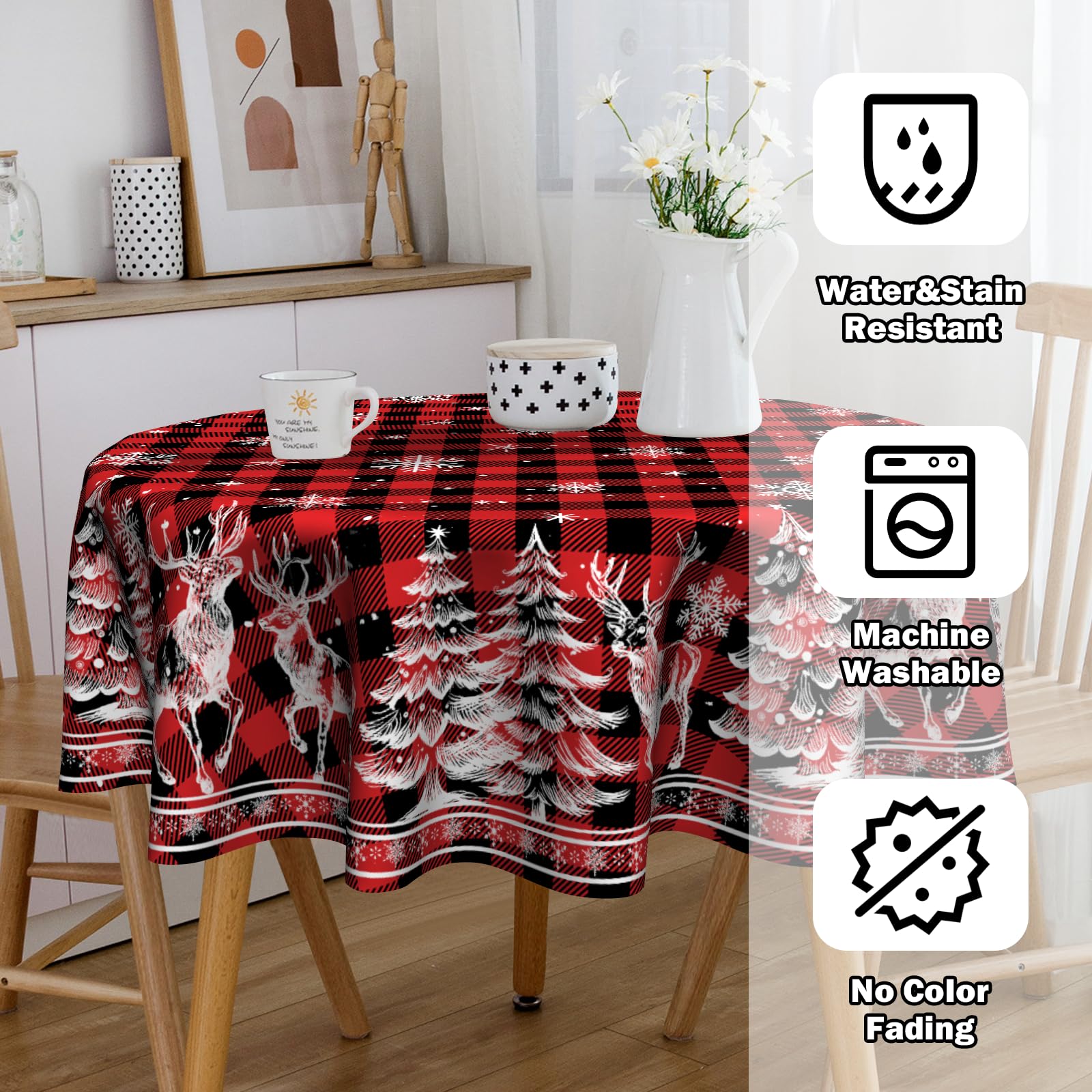 VentuCoven gift-ready round tablecloth in red plaid