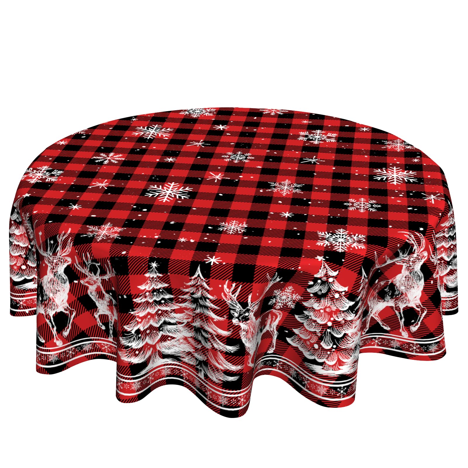 VentuCoven red buffalo plaid round tablecloth for festive dining