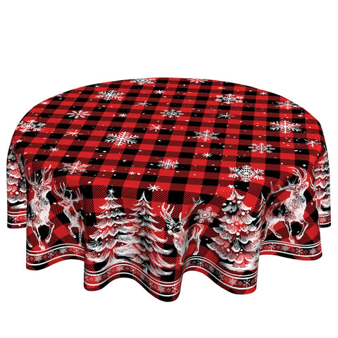 VentuCoven red buffalo plaid round tablecloth for festive dining