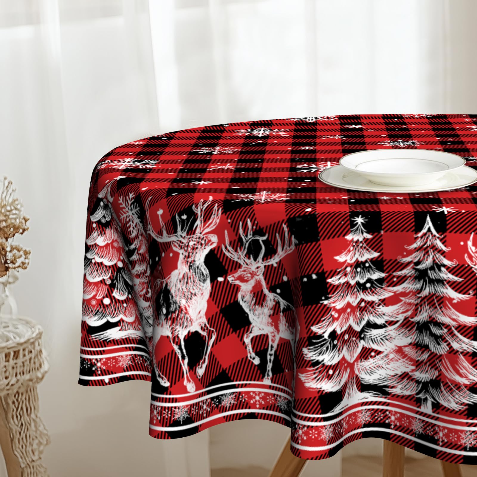 VentuCoven round tablecloth showcases easy care polyester material