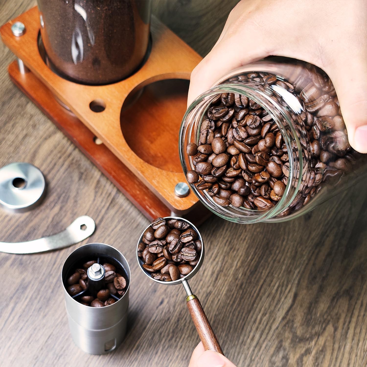 Venuekkuri metal spoon with wooden handle for precise measurements and mess-free dispensing.