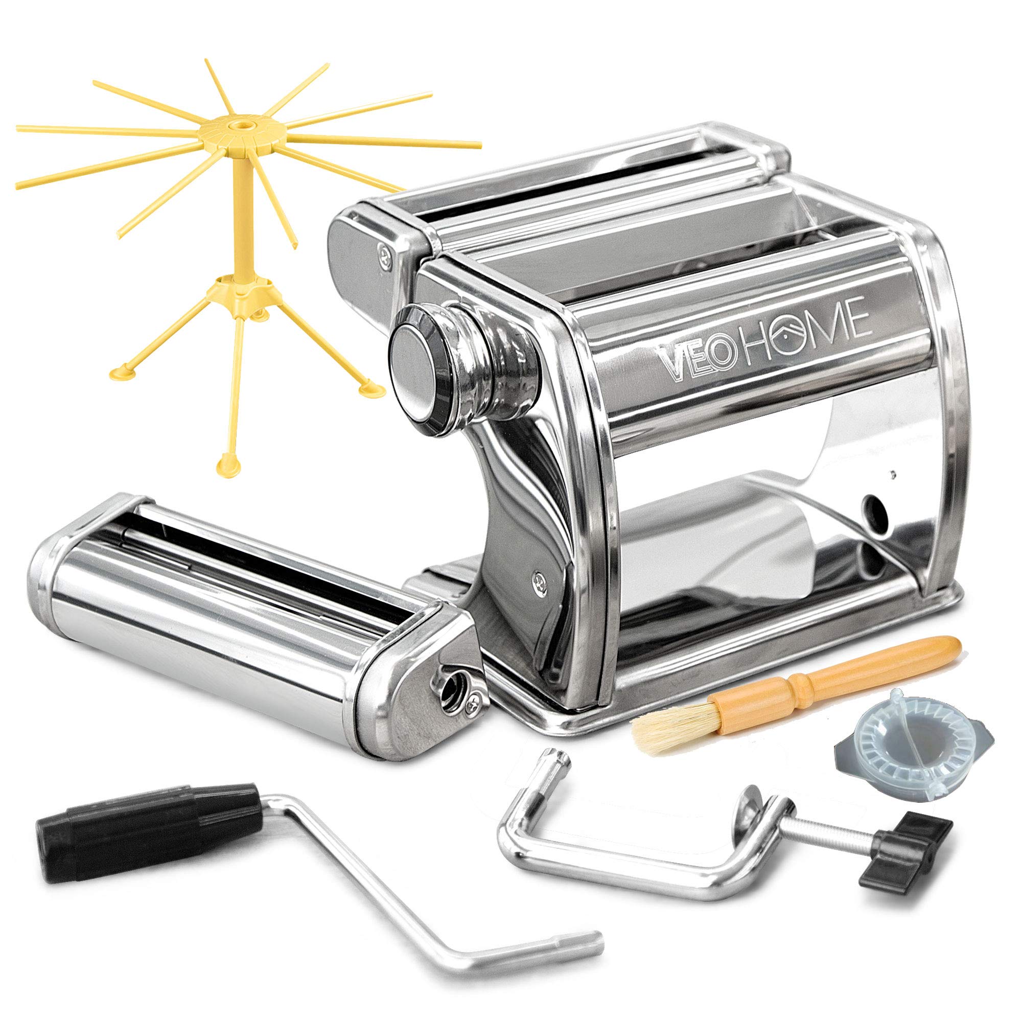 VeoHome manual pasta maker with dryer in stainless steel for fresh pasta at home
