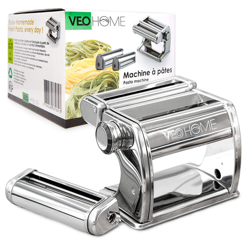 VeoHome stainless steel pasta machine blends with modern kitchen aesthetics