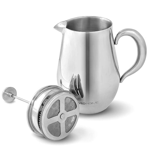 VeoHome 1 Litre piston coffee maker in side angle, durable for daily use.