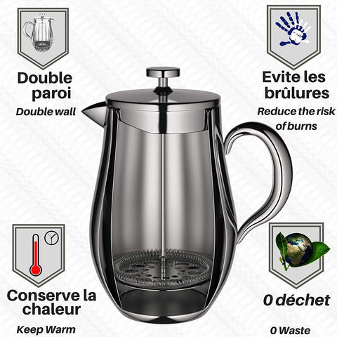 VeoHome 1 Litre piston coffee maker top view highlighting double-wall insulation.