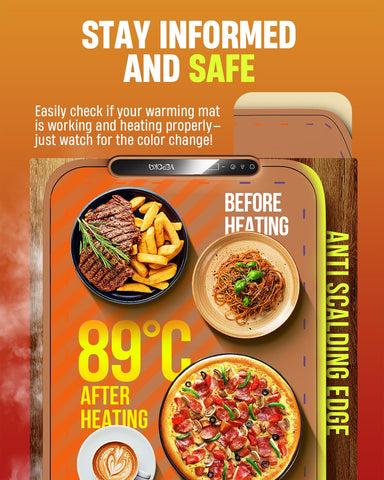 VEPOKA warming mat edge color-change cue indicating ready warmth
