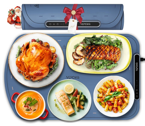 VEPOKA warming mat with a large surface for buffet-style meals and multiple dishes