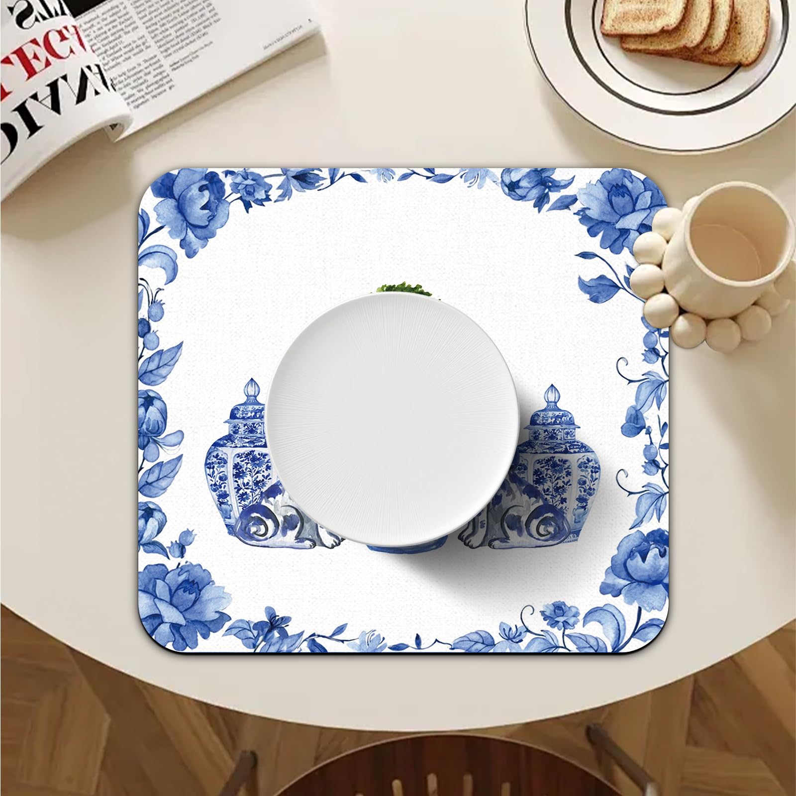 Veqzc Chinoiserie mat used as coffee bar mat for cups and mugs