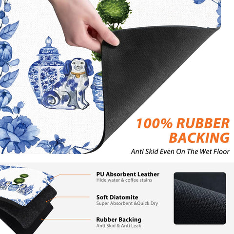 Veqzc Chinoiserie mat under dining table catching spills and drying quickly
