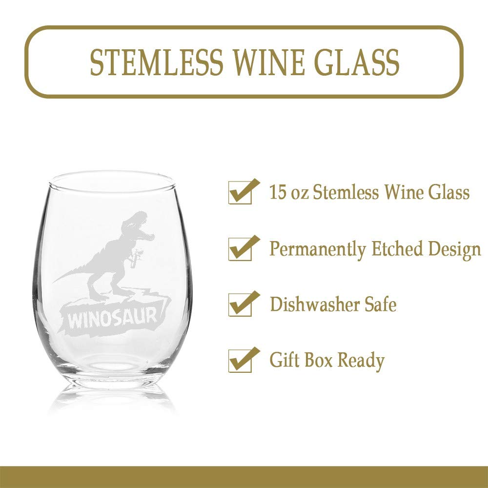 Dishwasher-safe Veracco Winosaur stemless glass with crystal clarity.