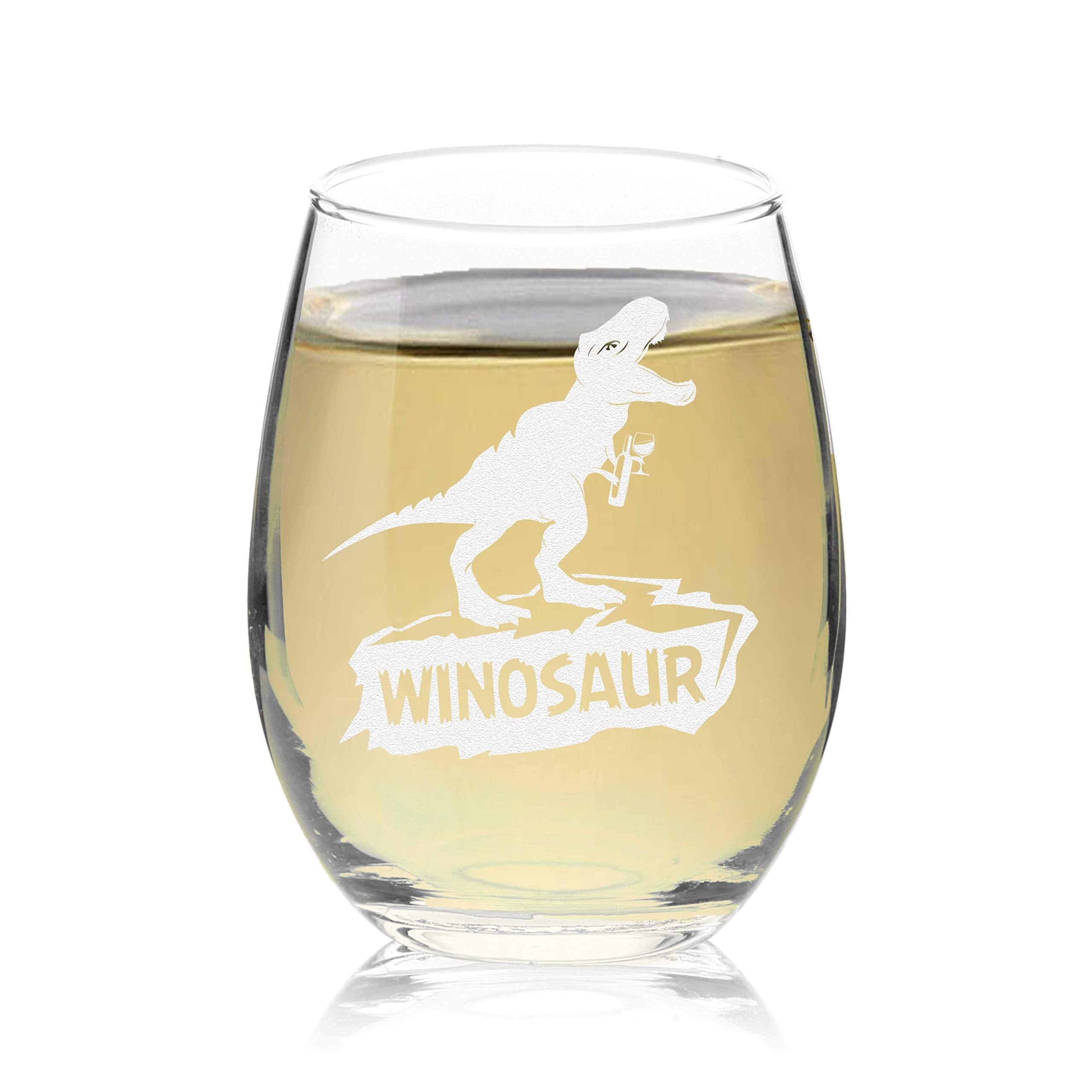 Veracco Winosaur stemless wine glass with dino design, elegant and durable.