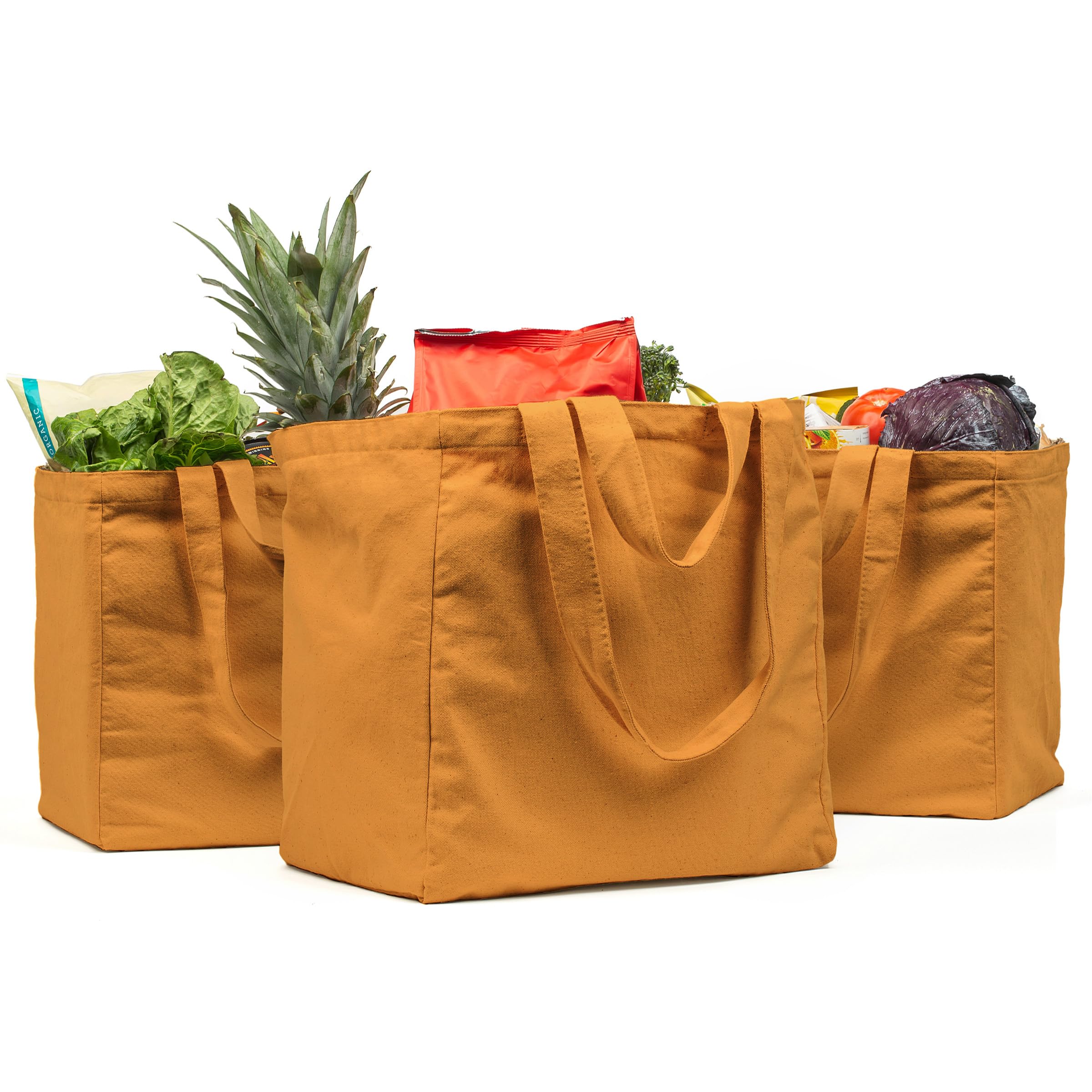 VeraMia 3pc canvas bag set with real bottle pockets for organized groceries.