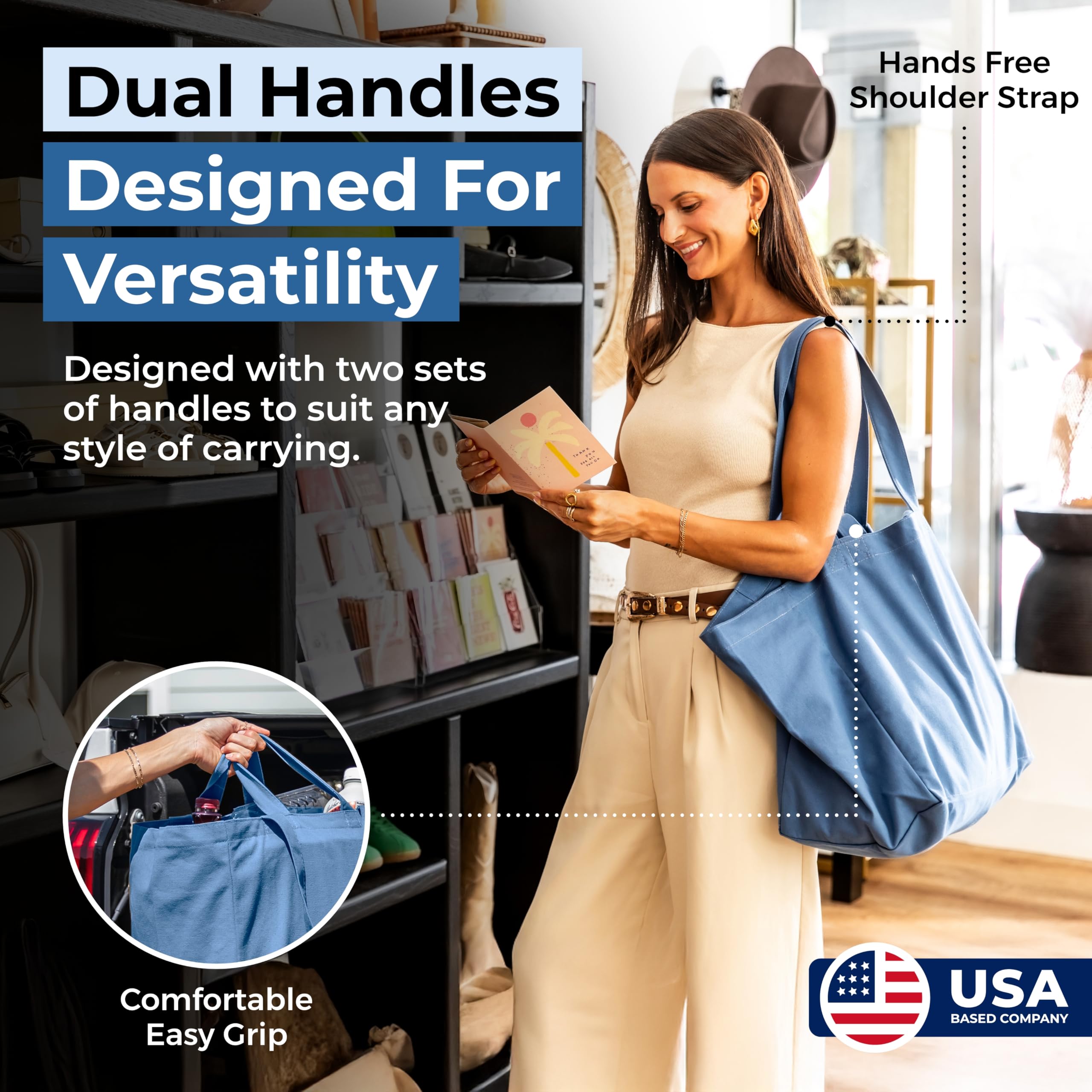 VeraMia canvas bag showing real bottle pockets for organized beverages.