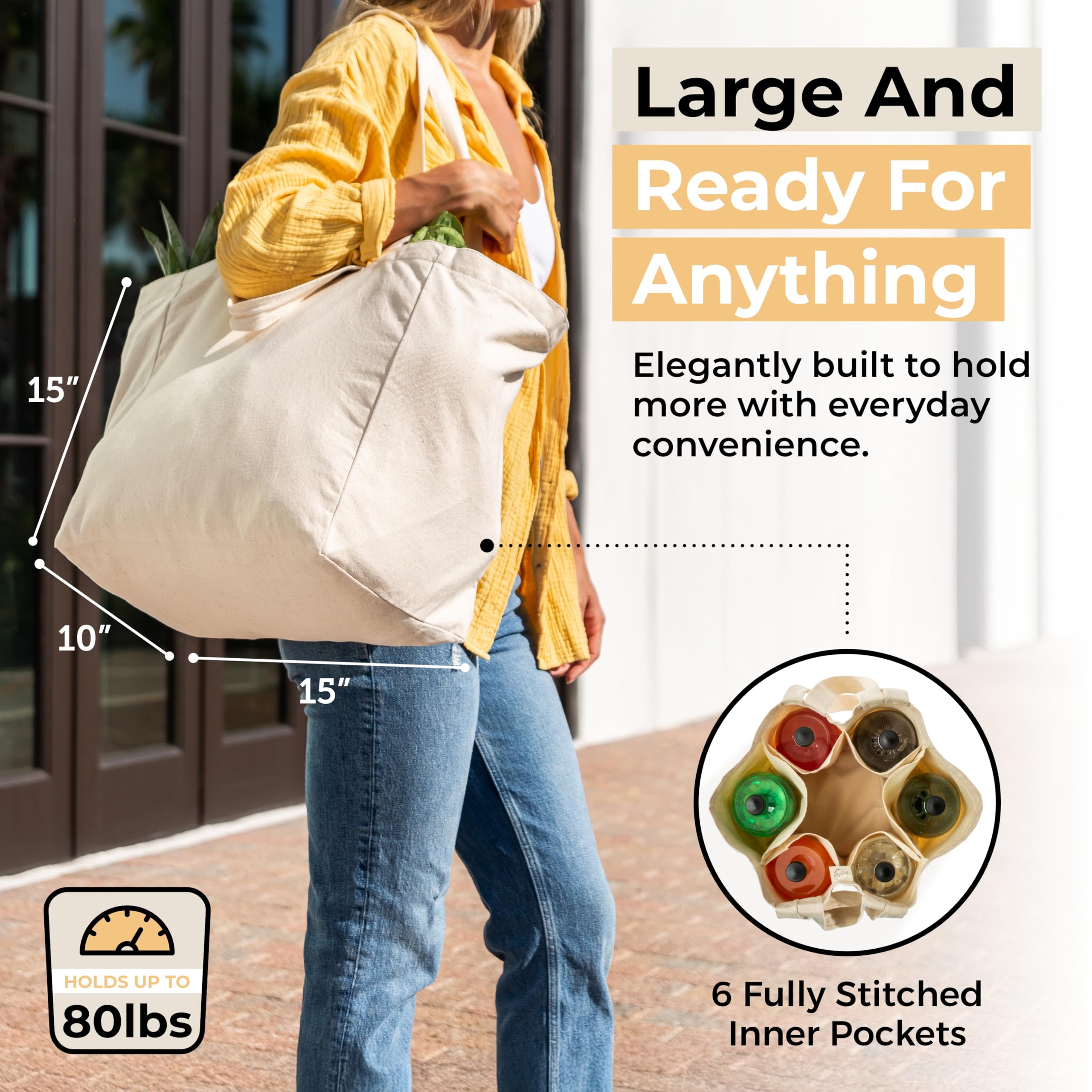 VeraMia bags hold up to 80lbs for heavy loads during shopping.