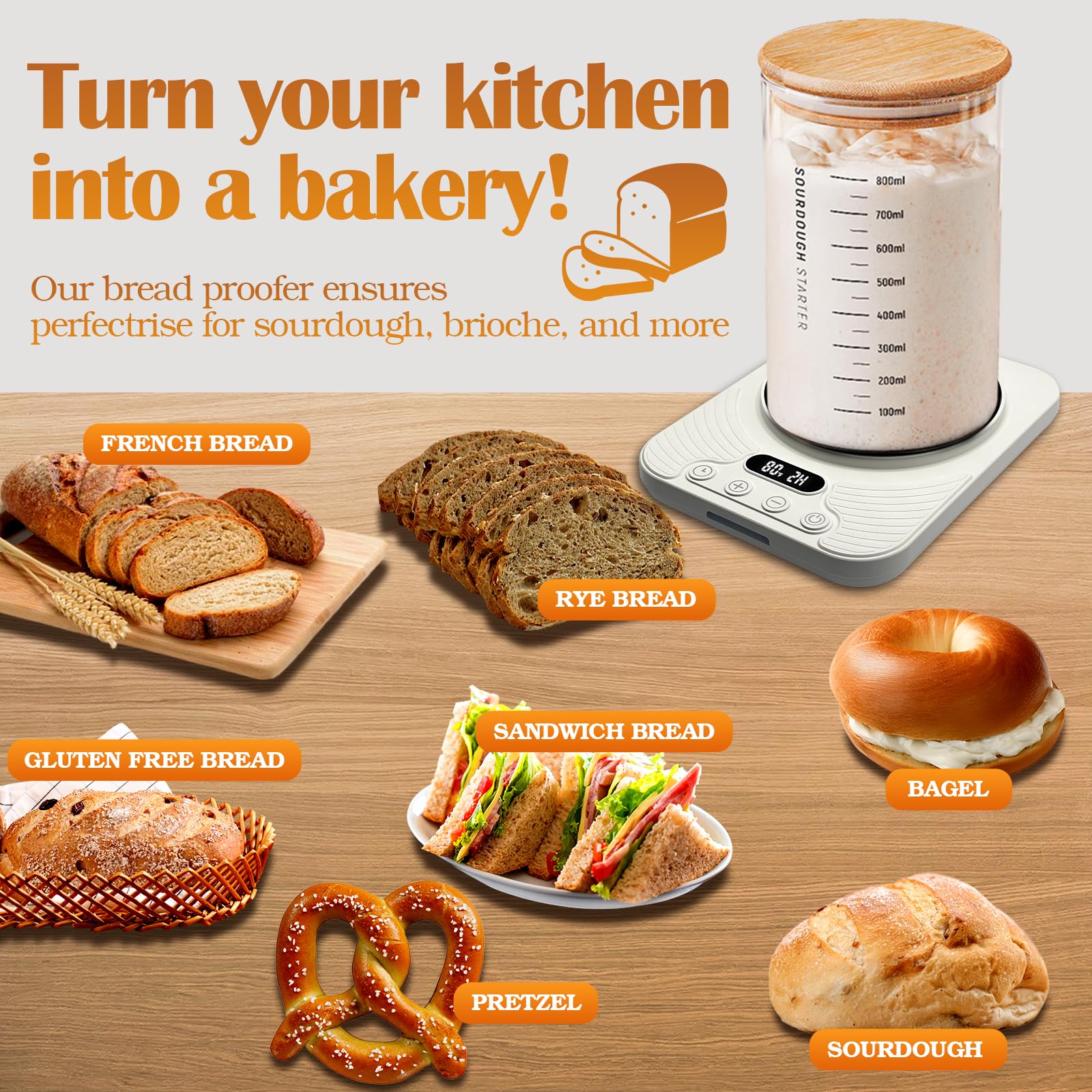 Vercclik sourdough warmer mat highlights a 24-hour timer for scheduling fermentation.
