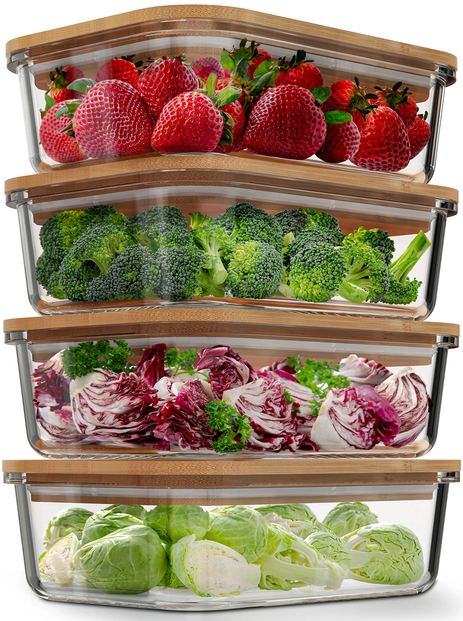 Verel glass 36oz container four-pack on countertop ready for meal prep