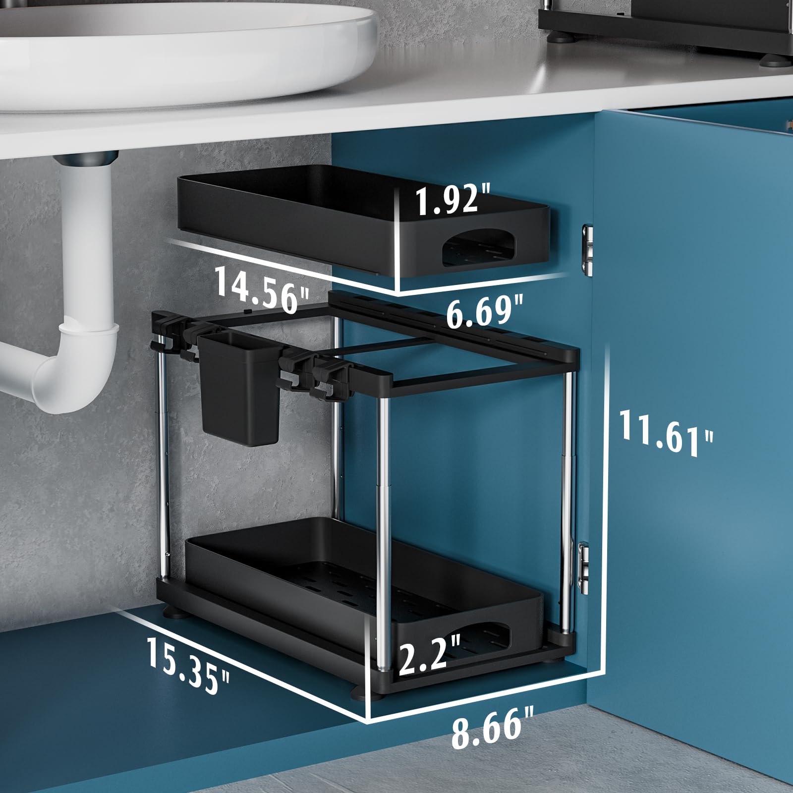 VERIFOST kitchen and bathroom setup demonstrates multi-scenario storage flexibility.