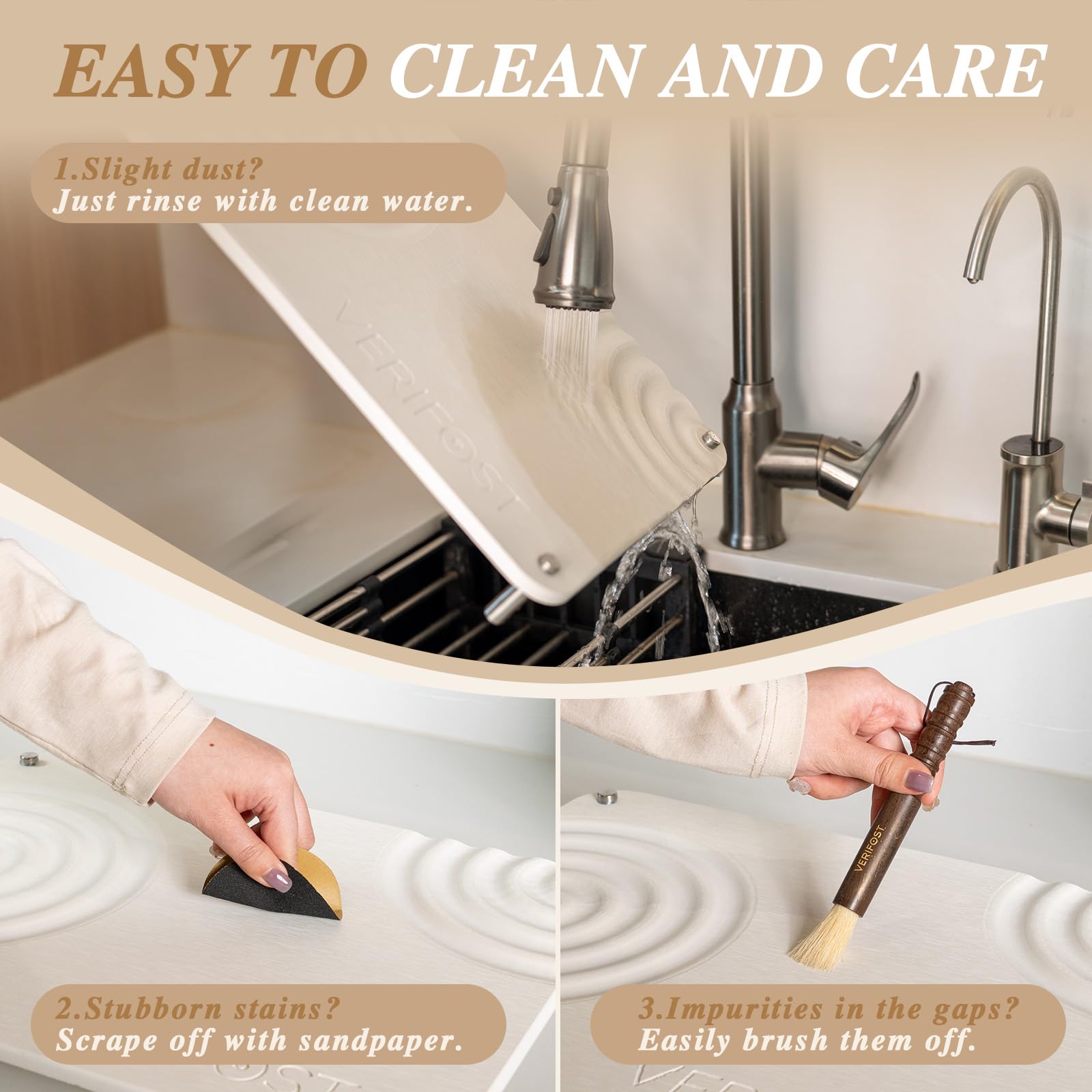 VERIFOST Pearl White drying stone protects floors under plant pots and bowls.