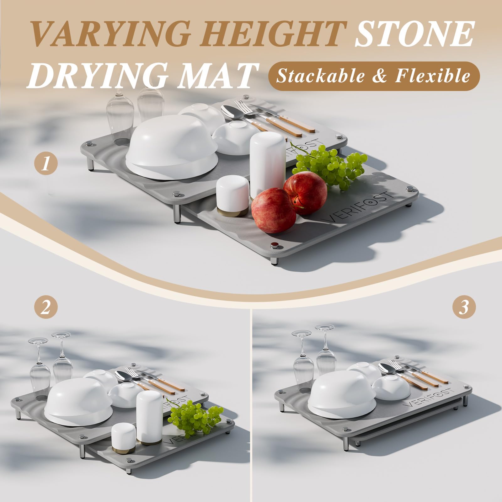VERIFOST Pearl White drying stone with non-slip feet stays stable during use.