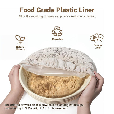 Verigud 10-inch bread proofing cover, side view, illustrating breathable cloth and liner protection against dust.