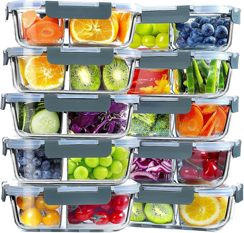 VERONES glass meal prep container with two compartments for organized meals.