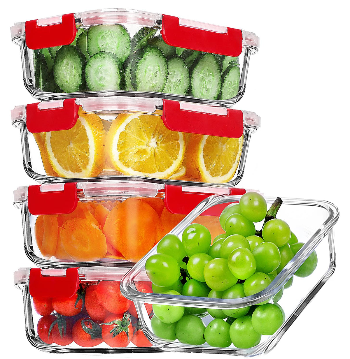 VERONES 5-pack glass lunch containers, 36 oz, ideal for meal prep and portions.
