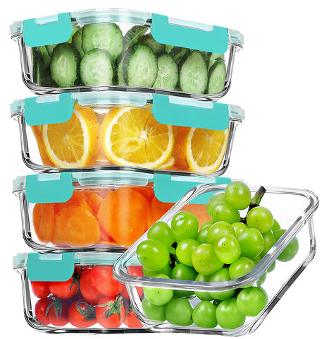 VERONES 5-pack 36oz glass meal prep containers for portioned meals