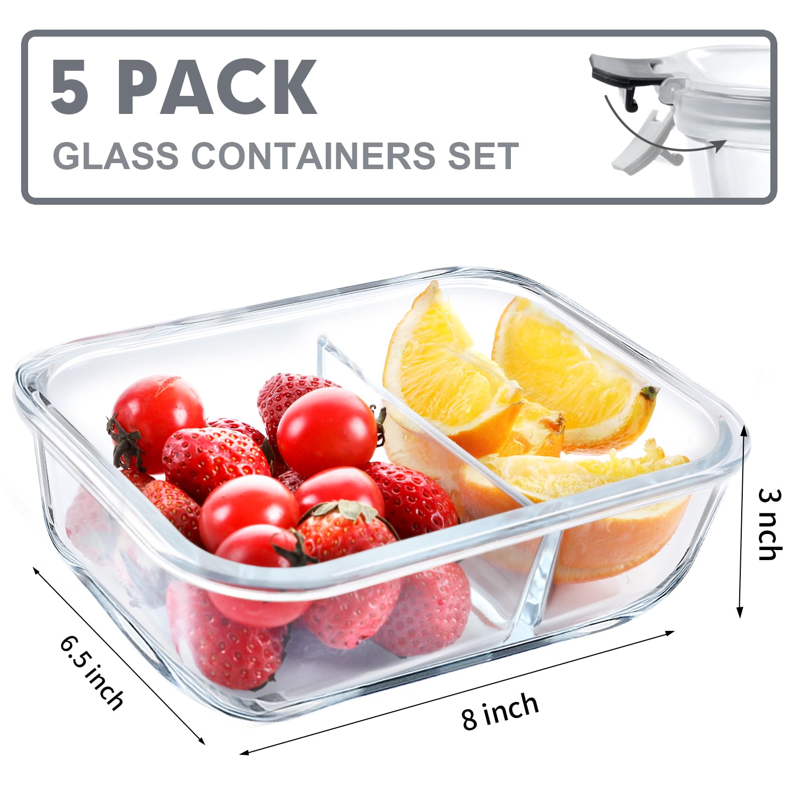 Close-up of VERONES airtight locking lids on glass containers.