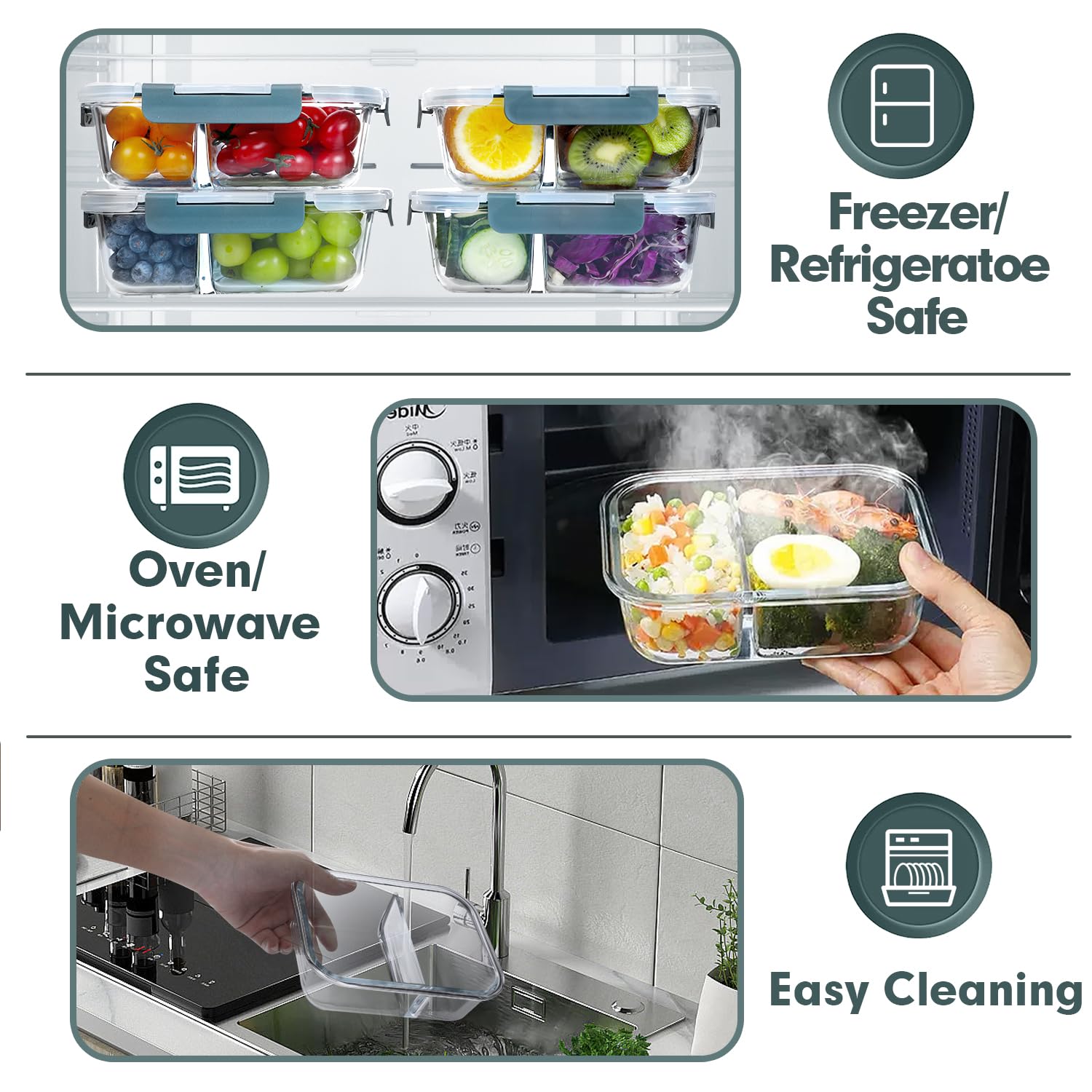 VERONES borosilicate glass construction built for oven and freezer use.