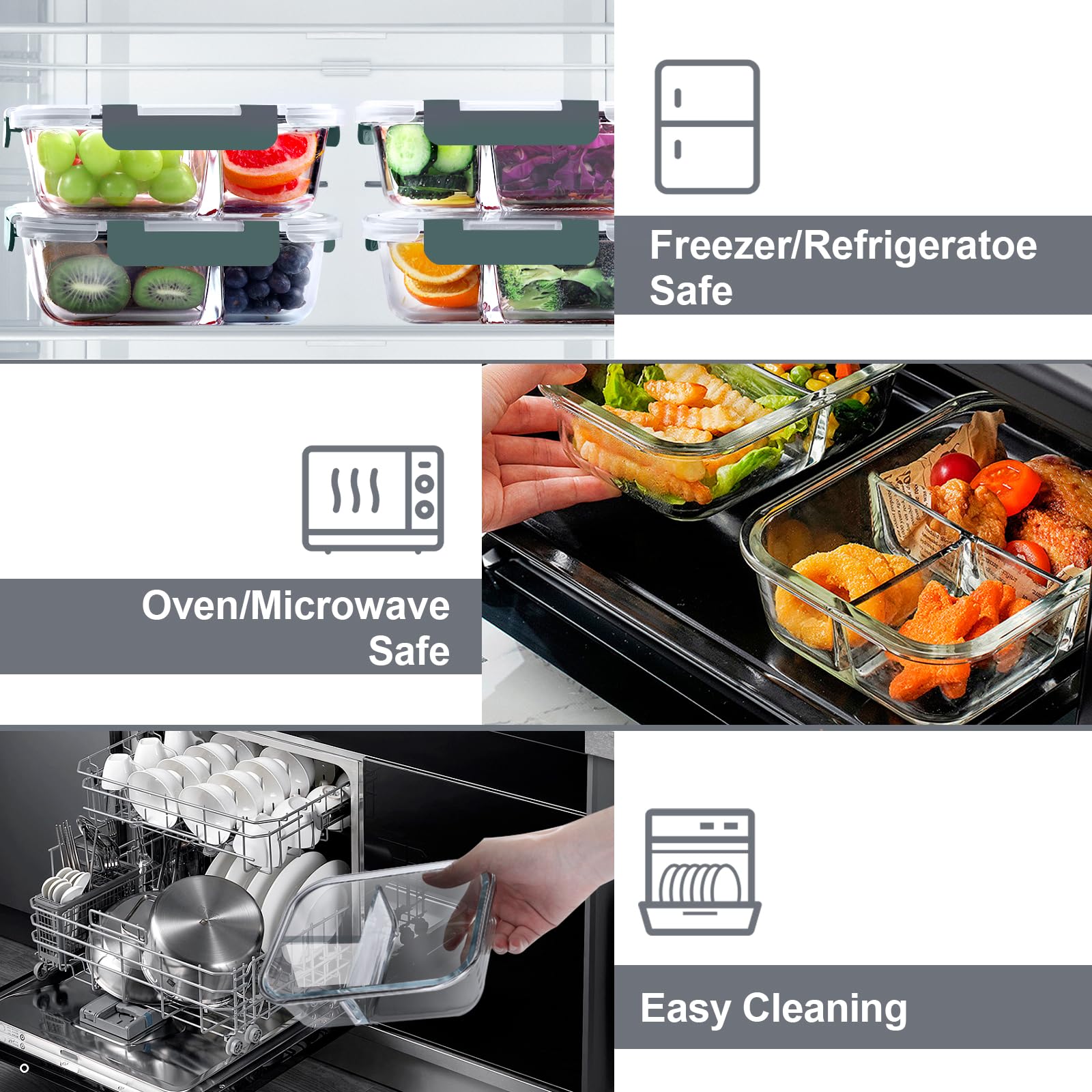 VERONES borosilicate glass storage containers safe for microwave heating