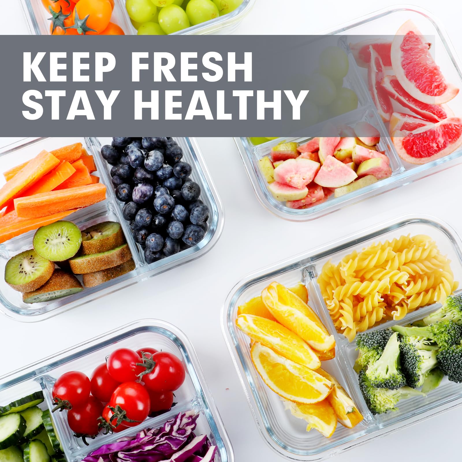 VERONES easy-clean glass containers resist staining and flavor transfer