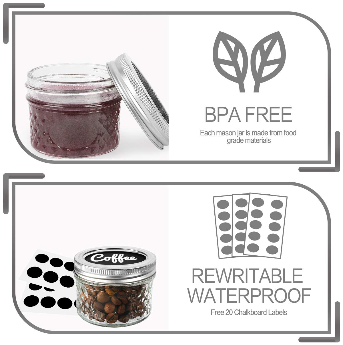 VERONES food-grade glass jars for preserves and canning