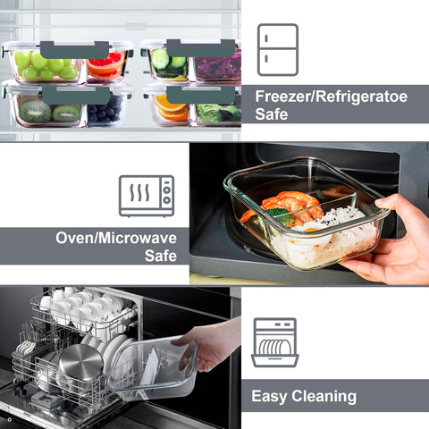 Stackable VERONES glass lunch containers save space in the kitchen.