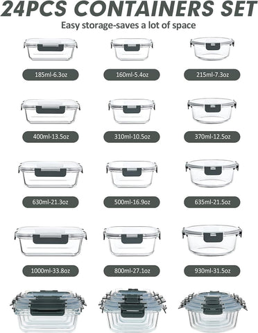 VERONES glass meal prep set in varied sizes for portion control.