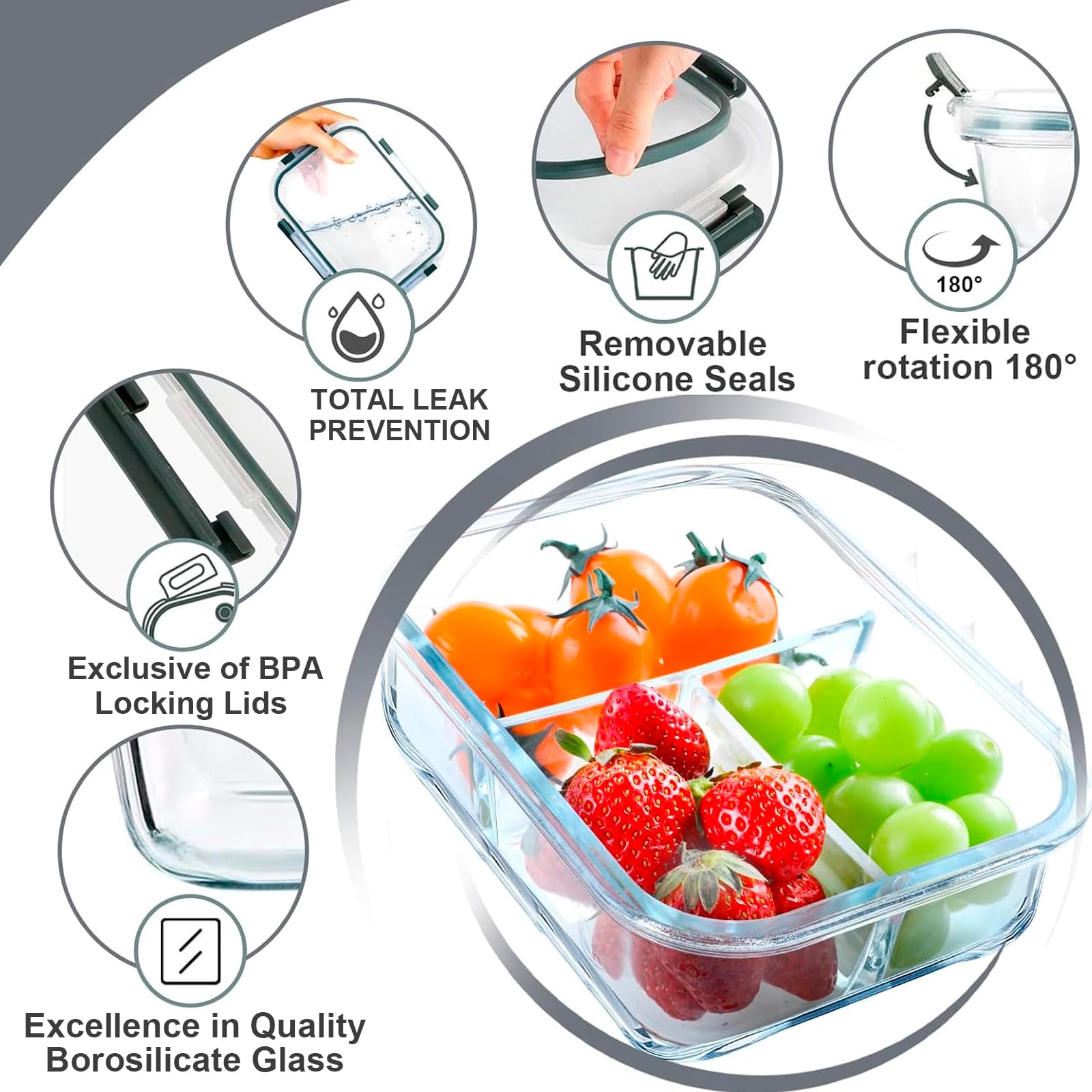 VERONES oven and microwave safe glass containers with careful lid handling