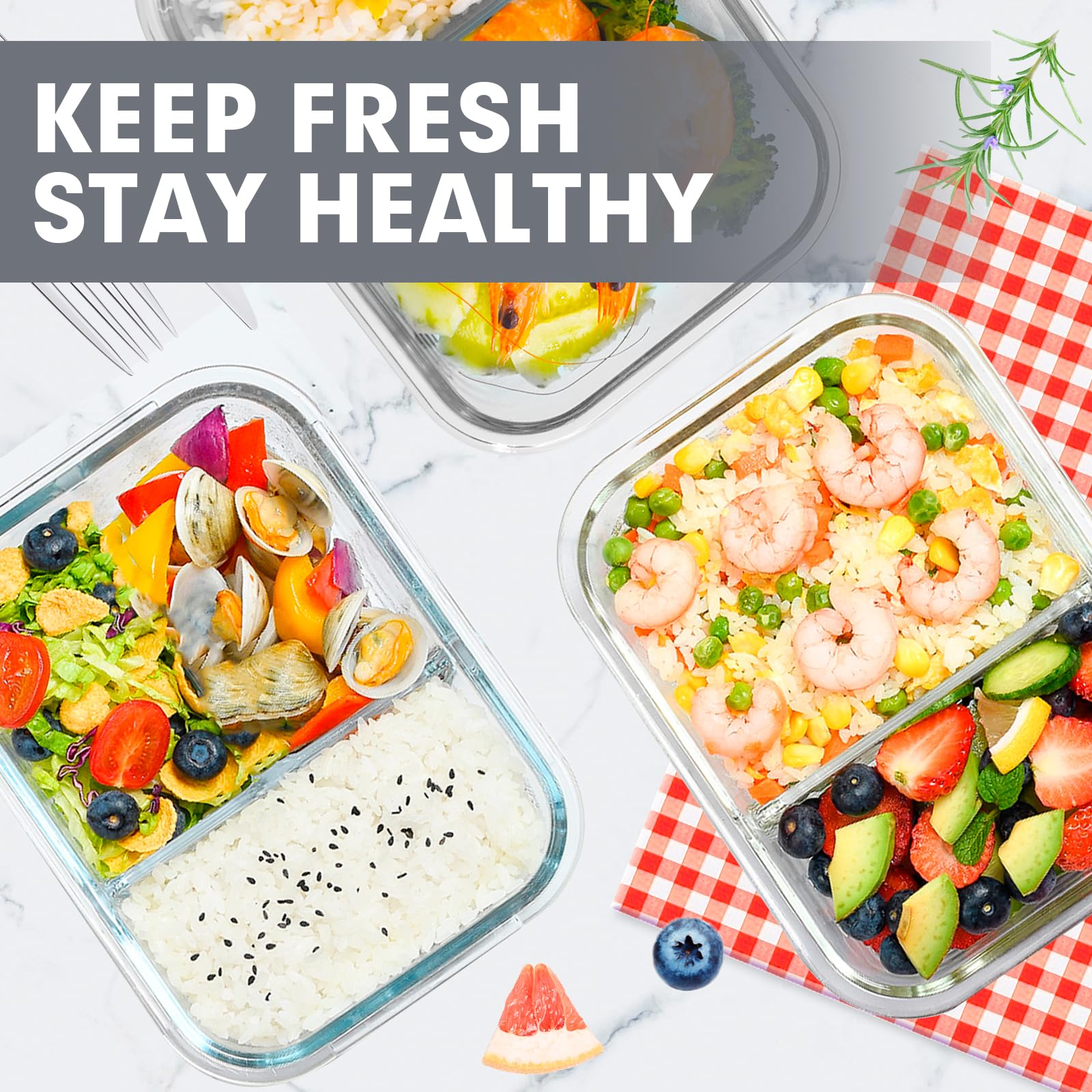 VERONES containers ideal for picnics, gym meals, and travel with durable glass.