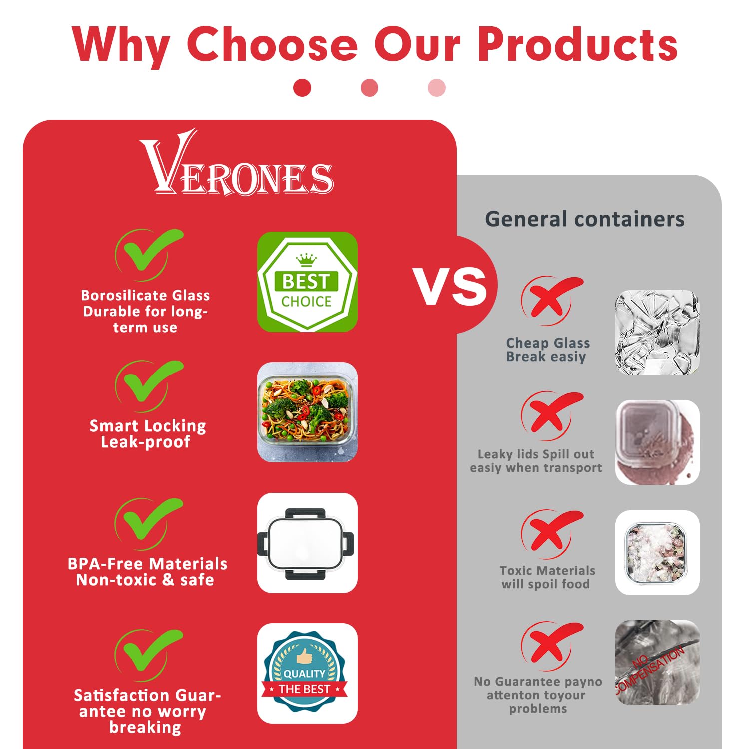 VERONES stackable glass containers save kitchen space.