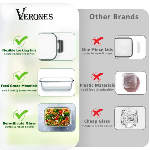 VERONES stackable glass containers save cabinet space.