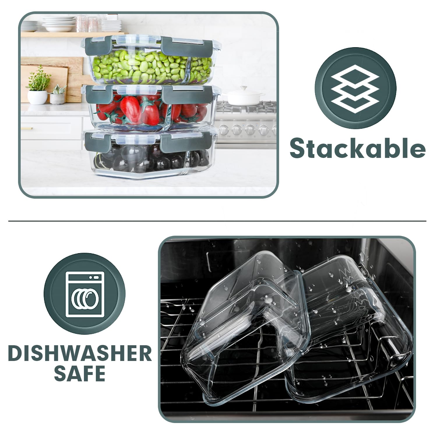 VERONES stackable lunch containers saving kitchen and bag space.