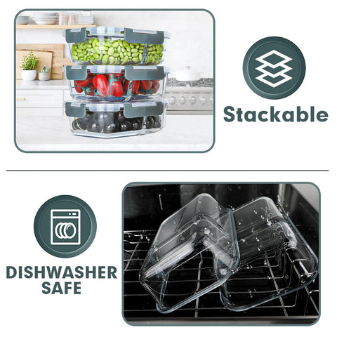 VERONES stackable lunch containers saving kitchen and bag space.
