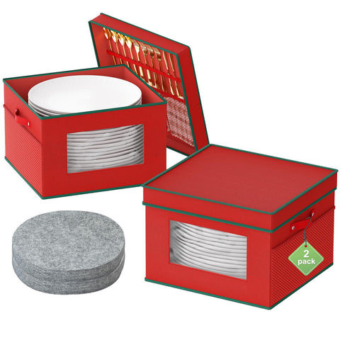 VERONLY 2-pack red storage boxes for festive dinnerware storage.