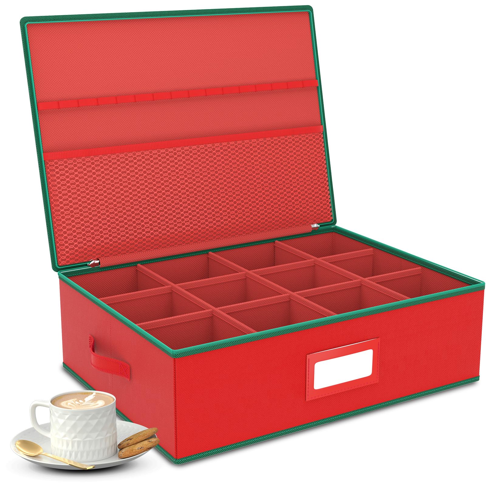 VERONLY Christmas mug storage box top view with stackable protection.