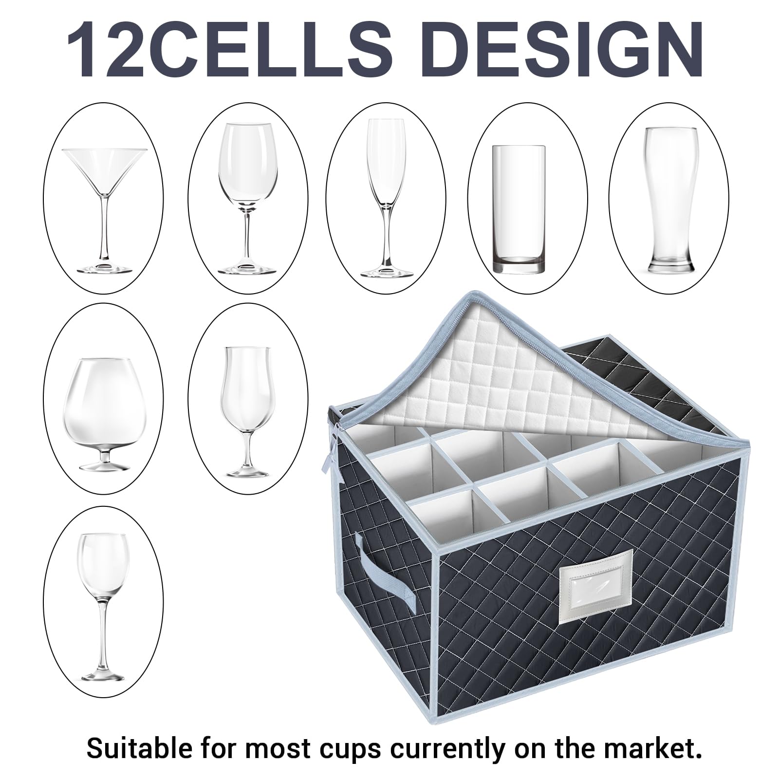 VERONLY stackable stemware boxes in grey, saving cabinet space while protecting glassware.