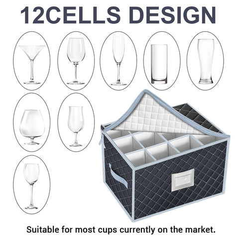 VERONLY stackable stemware boxes in grey, saving cabinet space while protecting glassware.