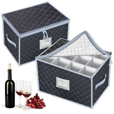 VERONLY wine glass storage box with 24 compartments in grey, organized for safe stemware storage.