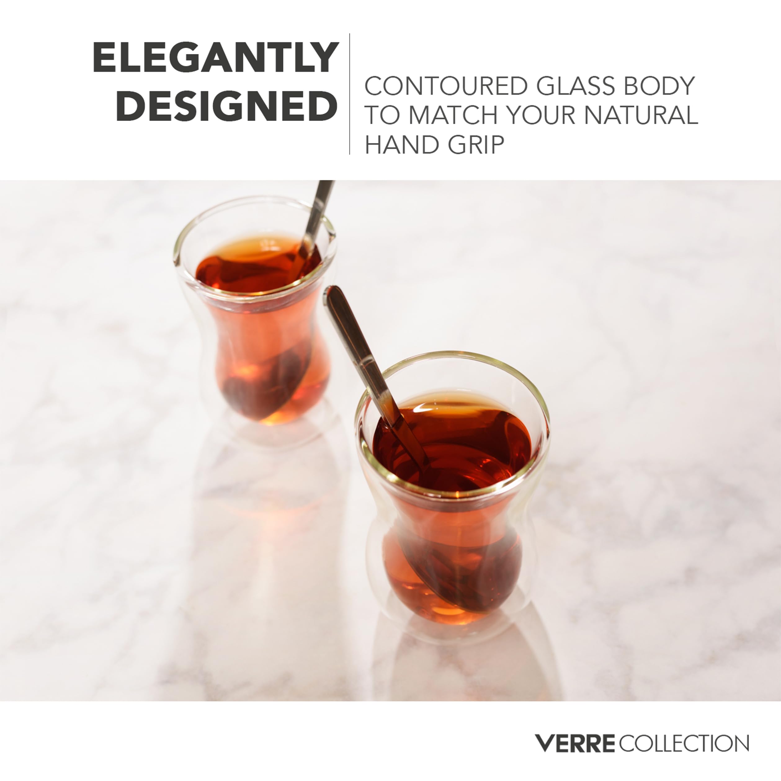 Verre Collection lightweight design reduces hand strain during tea time.