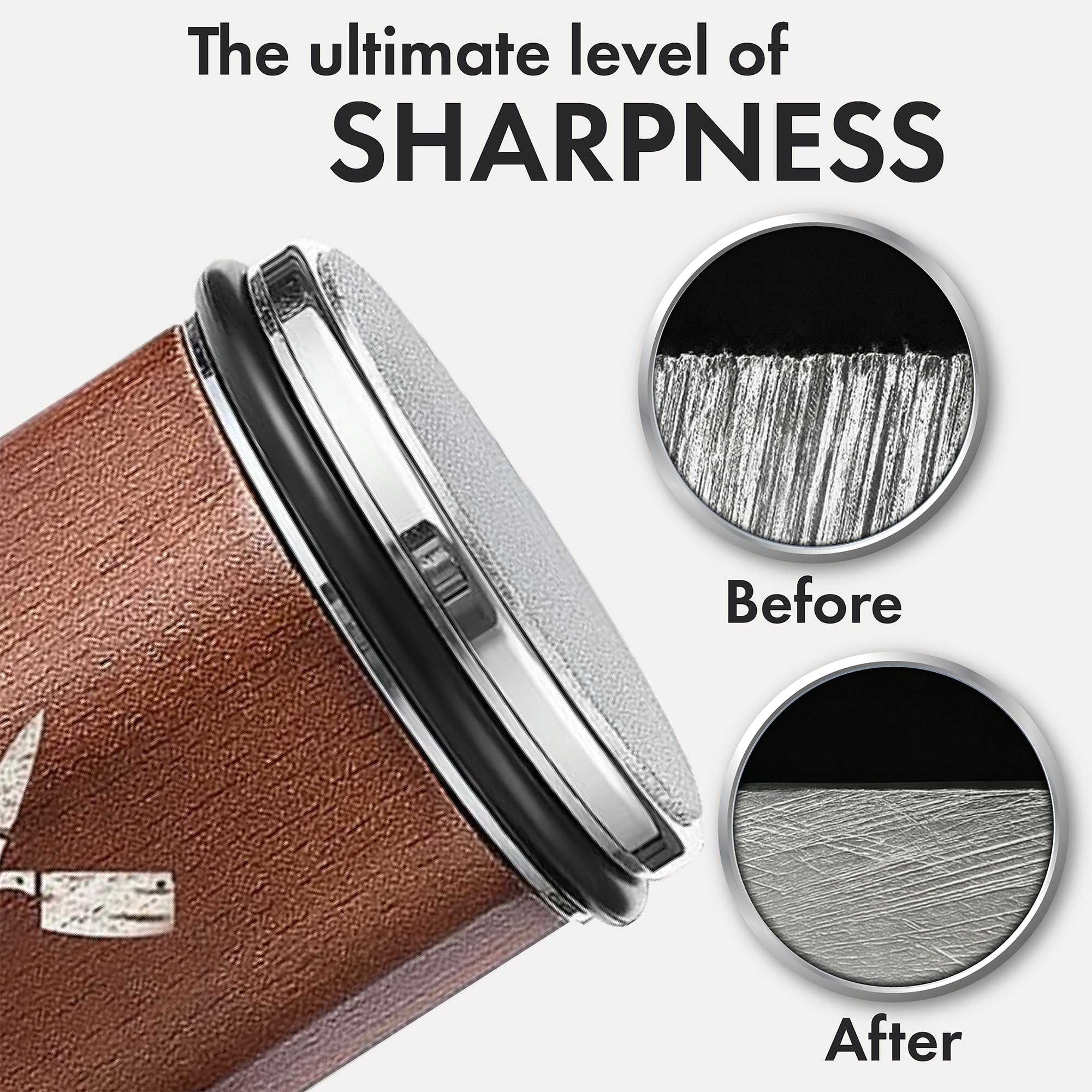 Durable metal base keeps sharpening steady on the counter