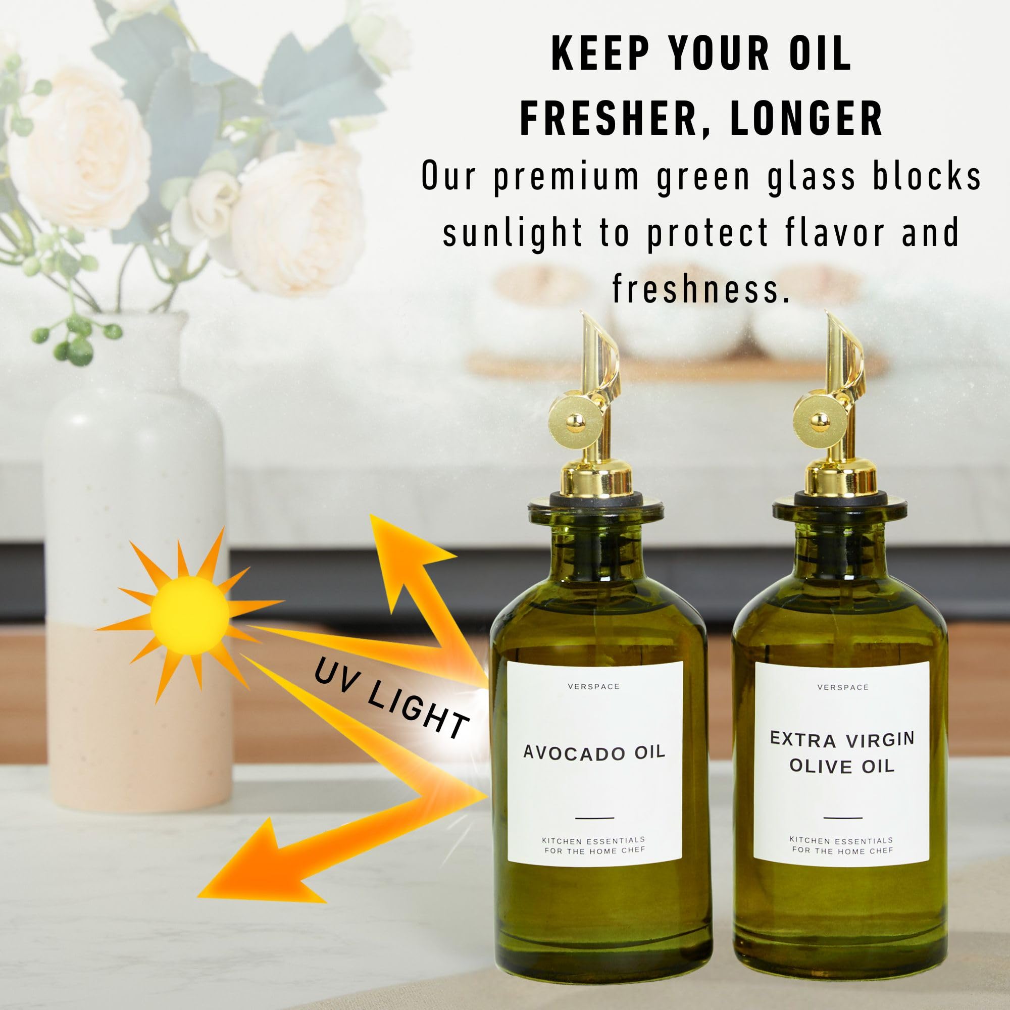 Verspace gold accent oil dispenser set adds elegance to modern countertops