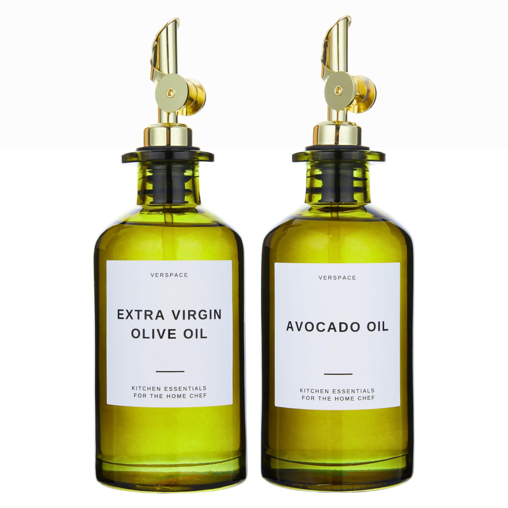 Verspace green glass olive oil dispenser bottle front view for stylish kitchen storage